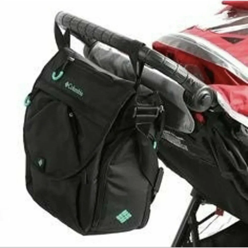 Columbia Expandable Black Nylon Cross Body Diaper Bag Multi Pockets Backpack - Picture 3 of 6